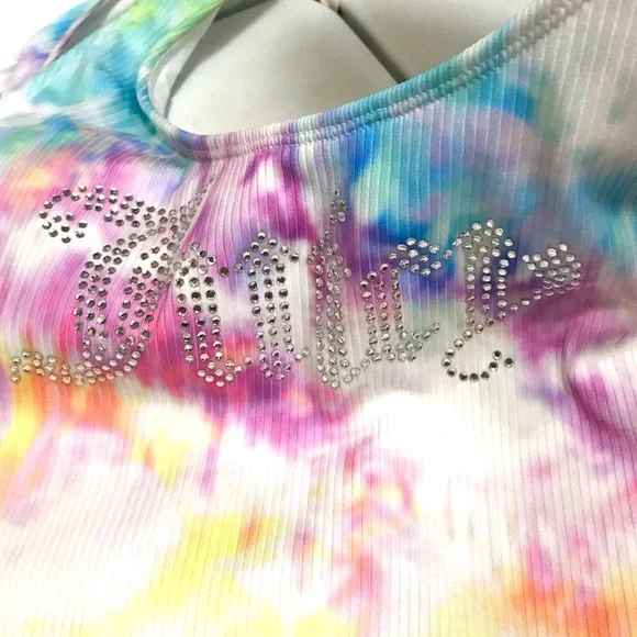 Juicy one piece bathing suit - tie dye with Crystal looking Juicy emblem L - Picture 3 of 7